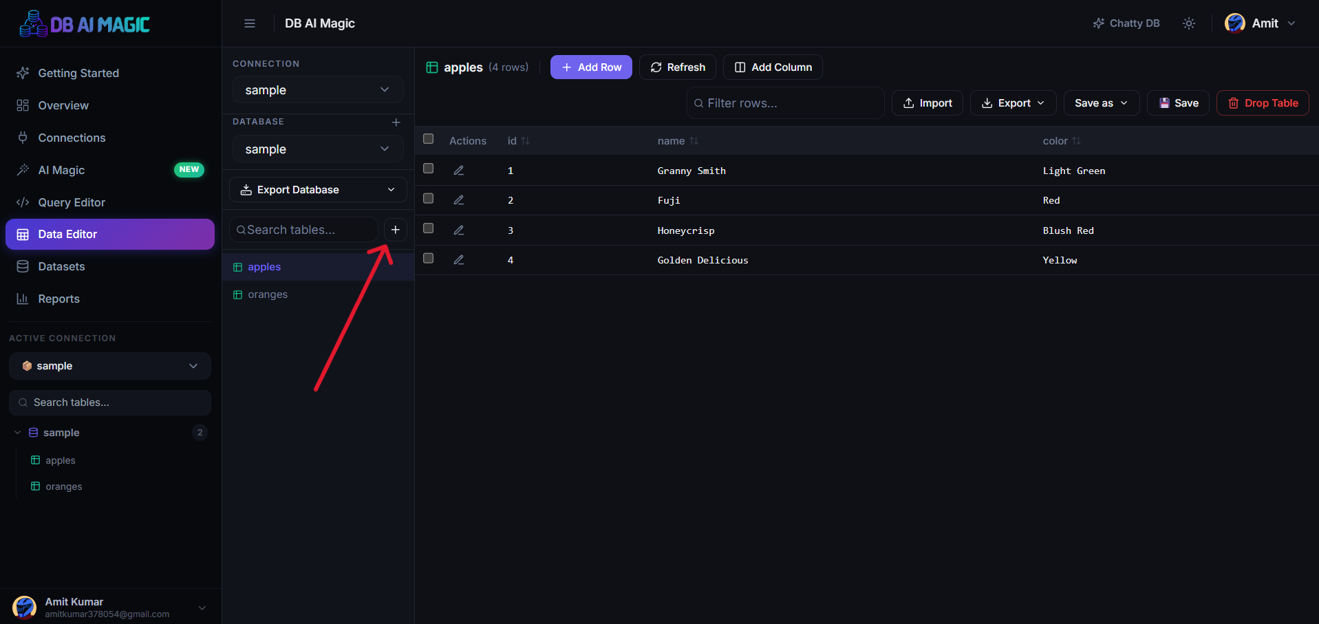 Sidebar context menu — create database, refresh, disconnect.